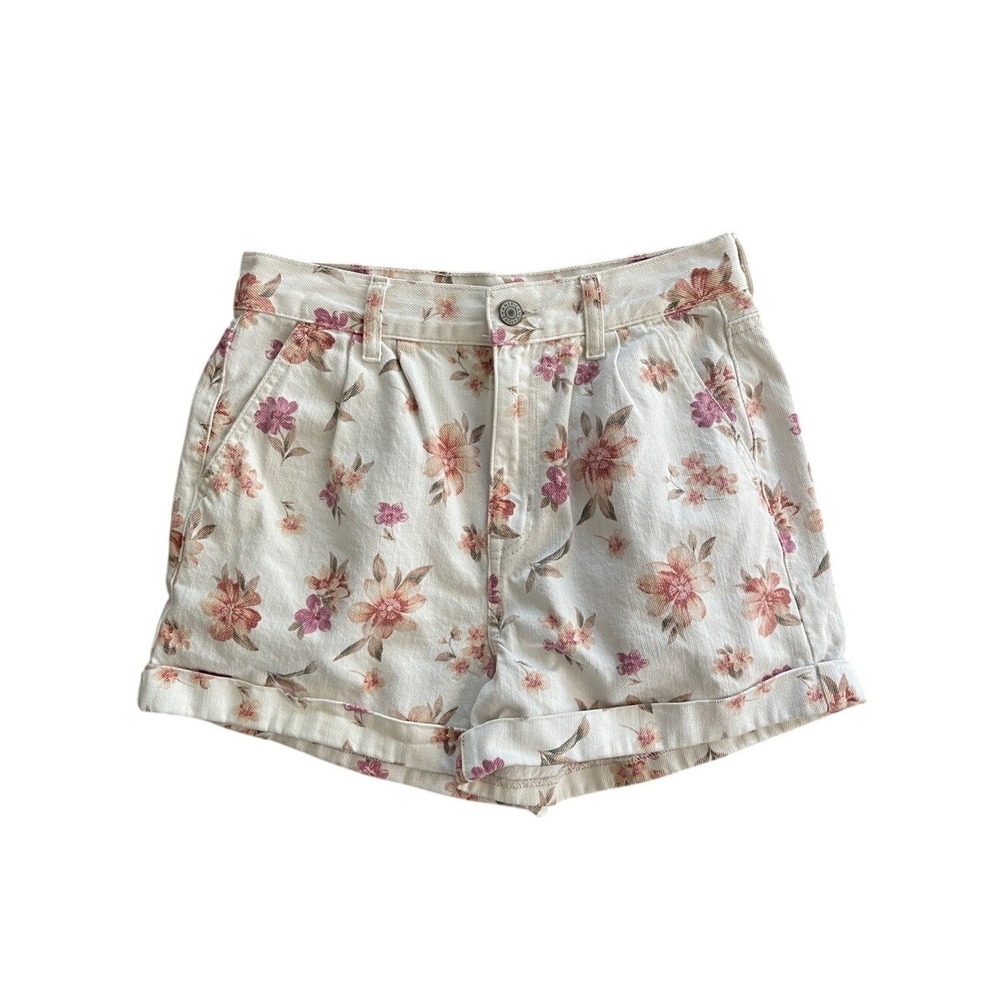 American Eagle Outfitters White Denim Floral Cuff‎ Shorts 2
